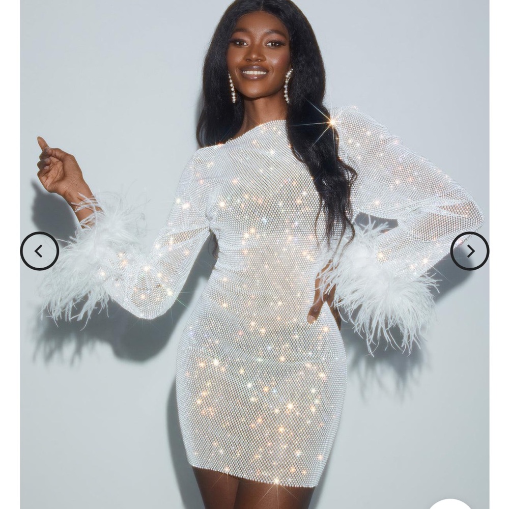 Mew Mews Xanthe Rhinestone Mesh Mini Dress In White Mew mews